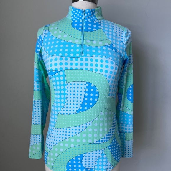 Ibkul Seafoam Green Dots Swirl Mock Neck Golf Sun Shirt Size Small - Picture 2 of 16